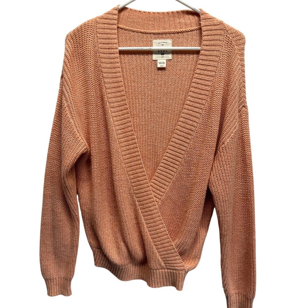 Billabong Womens Peach Shaker Knit Surplice Wrap Front‎ V-Neck Sweater Size Med